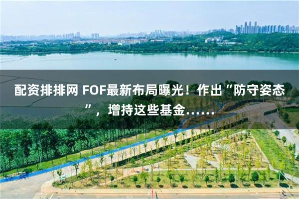 配资排排网 FOF最新布局曝光！作出“防守姿态”，增持这些基金……