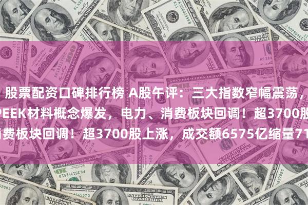 股票配资口碑排行榜 A股午评：三大指数窄幅震荡，北证50涨1.06%，PEEK材料概念爆发，电力、消费板块回调！超3700股上涨，成交额6575亿缩量711亿